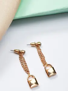 Lilly & sparkle Gold-Toned Contemporary Drop Earring With Lock Charm And Top Crystal Stud