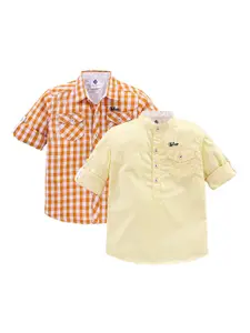 TONYBOY Boys Orange & Yellow Pack Of 2 Checked Cotton Casual Shirt