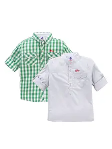 TONYBOY Boys Pack of 2 Green & Grey Classic Checked Casual Shirt