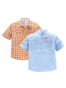 TONYBOY Boys Pack Of 2 Orange & Blue Classic Pure Cotton Casual Shirt