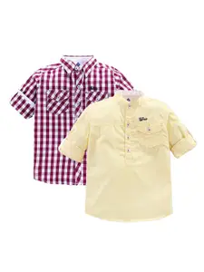 TONYBOY Boys Burgundy & Yellow Pack Of 2 Cotton Casual Shirt