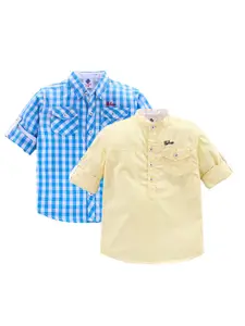 TONYBOY Boys Pack Of 2 Turquoise Blue & Yellow Classic Pure Cotton Casual Shirt