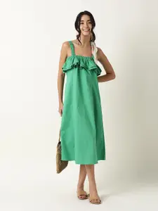 RAREISM Women Green A-Line Cotton Dress