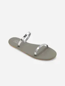 POSTCARD Women Grey Textured Open Toe Flats