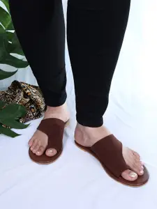 POSTCARD Women Brown Textured T-Strap Flats