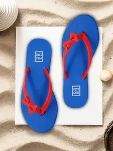 POSTCARD Women Blue & Red Open-Toe Flats With Bow