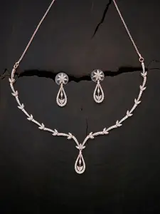 Kushal's Fashion Jewellery Gold-Plated & White Stone Embellished Bridal Necklace Set