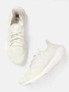 ADIDAS Women White & Lime Green Woven Design Ultraboost 22 Running Shoes