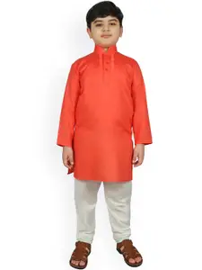 SG YUVRAJ Boys Orange Pure Cotton Kurta with Dhoti Pants
