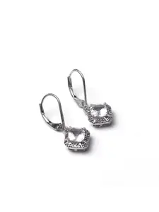 HIFLYER JEWELS White & Rhodium-Plated Diamond Shaped Drop Earrings