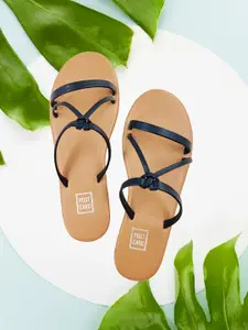 POSTCARD Women Tan & Black Open Toe Flats