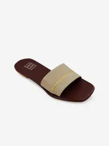 POSTCARD Women Brown Textured Open Toe Flats