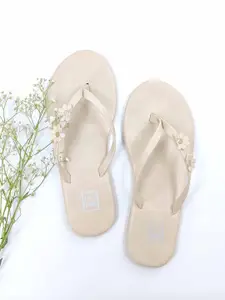 POSTCARD Women Beige Embellished Open Toe Flats