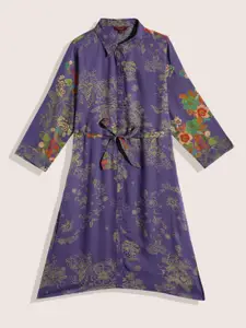 Sangria Teen Girls Violet & Green Floral A-Line Shirt Dress
