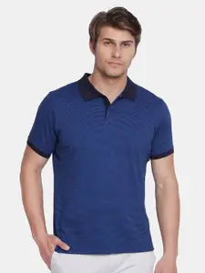 Blackberrys Men Navy Blue Printed Polo Collar Slim Fit Cotton T-shirt