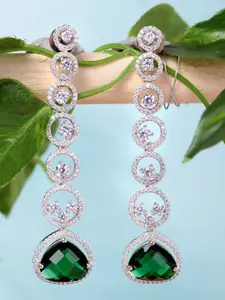 Saraf RS Jewellery Green & Rhodium Plated Contemporary Drop Earrings