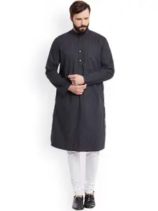 even Men Black Striped Straight Kurta
