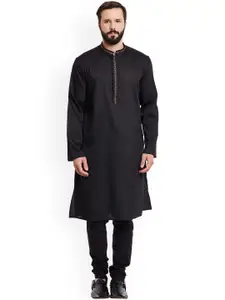 even Men Black Solid Straight Kurta