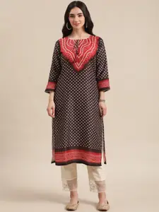 Varanga Women Black Ethnic Motifs Printed Thread Work Kurta
