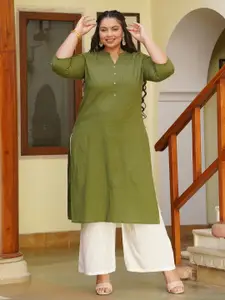 Jaipur Kurti Women Plus Size Olive Green Pin Tucks Straight Cotton Kurta