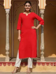 Jaipur Kurti Women Red Cotton Pin Tucks Straight Kurta