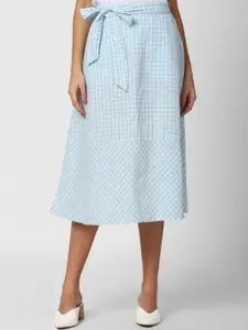 Van Heusen Woman Blue & White Checked Pure Cotton A-Line Midi Skirt