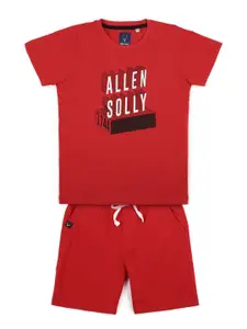 Allen Solly Junior Boys Red & White Pure Cotton Printed T-shirt with Shorts