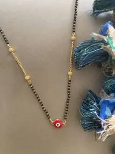 Digital Dress Room Gold-Plated Black Beads Evil Eye Pendant Short Mangalsutra