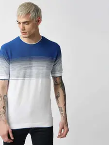 Pepe Jeans Men Blue & White Colourblocked Cotton T-shirt