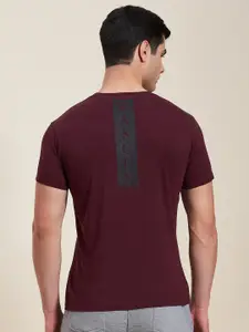 MASCLN SASSAFRAS Men Burgundy Brand Logo Print Cotton Slim Fit T-shirt