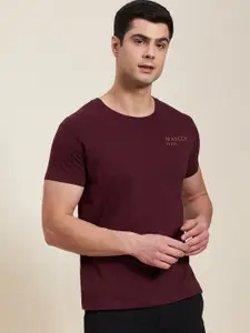 MASCLN SASSAFRAS Men Burgundy Slim Fit T-shirt