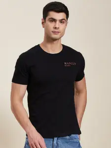 MASCLN SASSAFRAS Men Black Typography Slim Fit Cotton T-shirt