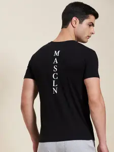 MASCLN SASSAFRAS Men Black & White Printed Slim Fit Cotton Round Neck T-shirt
