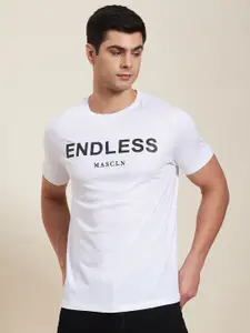 MASCLN SASSAFRAS Men White & Black Typography Printed Raw Edge Pure Cotton ???????T-shirt