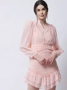 MARC LOUIS Peach-Coloured Georgette Sheath Dress