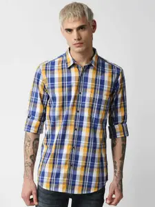 Pepe Jeans Men Yellow & Blue Checked Cotton Casual Shirt