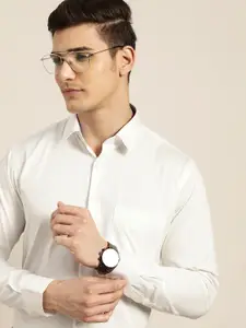Hancock Men White Solid Slim Fit Formal Shirt