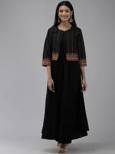 Yufta Black Ethnic A-Line Maxi Dress with Jacket