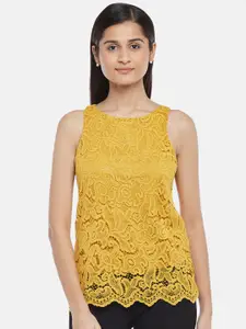 Annabelle by Pantaloons Yellow Self Design A-line Top