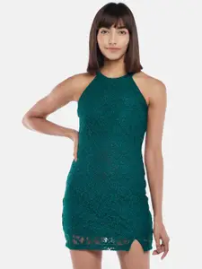 People Green Floral Lace Sheath Dress