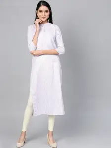 Indo Era Women Purple Striped Straight Kurta