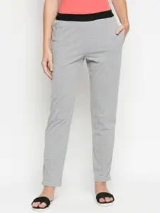 XIN Women Grey Melange Solid Pure Cotton Relaxed-Fit Lounge Pants