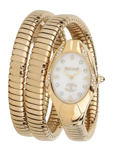 Just Cavalli Women White Dial & Gold Toned Wrap Around Straps Analogue Watch JC1L185M0015