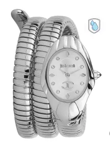 Just Cavalli Women Silver-Toned Dial & Silver Toned Wrap Around Straps Watch JC1L184M0015