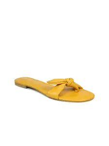 DESIGN CREW Women Yellow Open Toe Flats with Bows