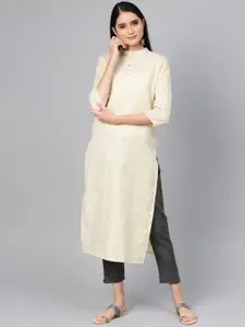 Indo Era Women Beige & White Striped Kurta