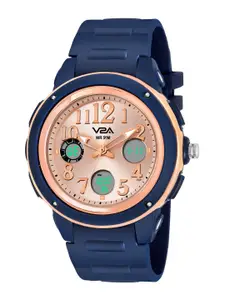 V2A Women Rose Gold-Toned Dial & Blue Straps Analogue Multi Function Watch