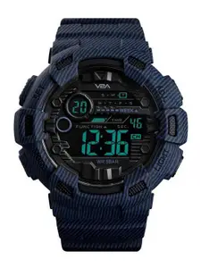 V2A Men Black Dial & Blue Textured Straps Digital Multi Function Watch V2A-1472-Denim-blue