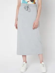 Vero Moda Women Grey Solid Straight Midi Skirt