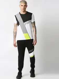 Pepe Jeans Men Green & Black Solid Slim-Fit Joggers